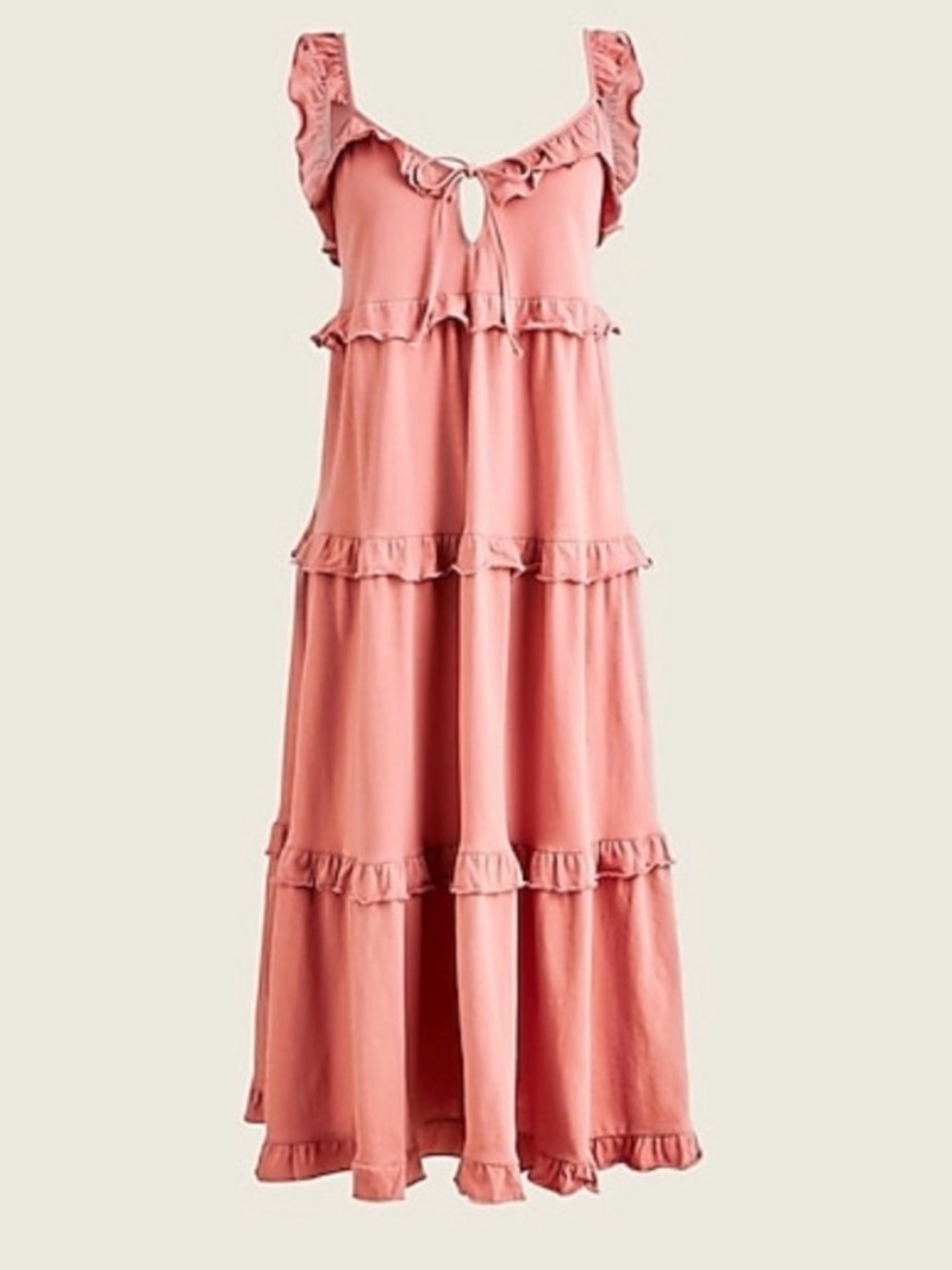 J. Crew Coral Pink Ruffled Tiered Maxi Dress